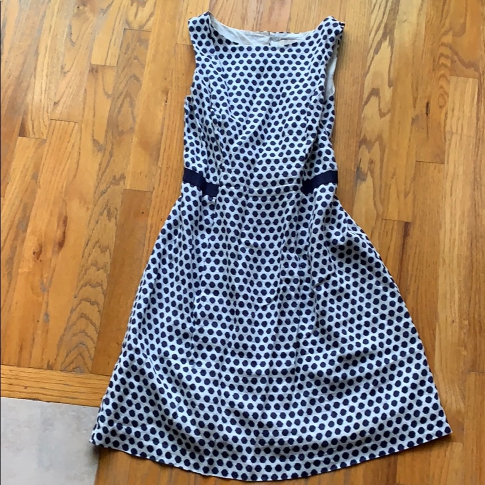 Loft White Dress with Blue Polka Dots